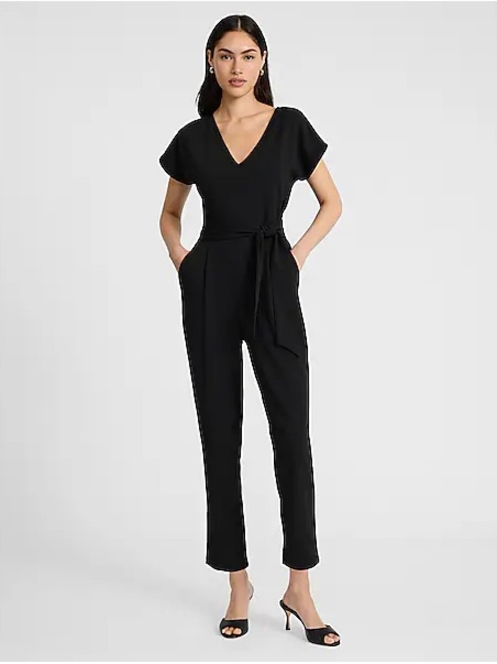 Express Black V-Neck Tie-Waist Jumpsuit
